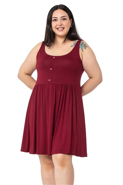 DISENTIS MODEST Rochie Roșu Claret Scurtă De Viscoză Detaliată Naturi Ornamentale Dimensiuni Mari