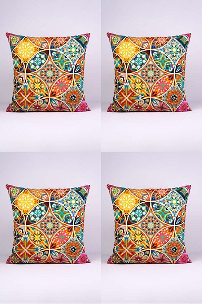 Cango Home Yellow Multicolor Retro Vintage Patterned Digital Printed Throw Pillow Cover Set of 4 - Otyk278