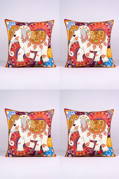 Cango Home Orange Ethnic Elephant Figured Digital Printed Throw Pillow Cover Set of 4 - Otyk452