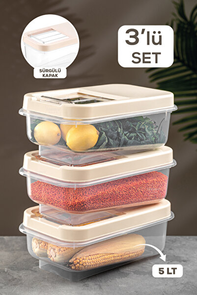 Meleni Home 3'lü Multibox 5 lt Bakliyat Saklama Kabı Kayar Kapaklı Erzak Sakl...
