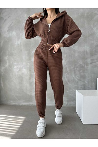 Jeevee Quilted Hooded Zipper Tracksuit Set