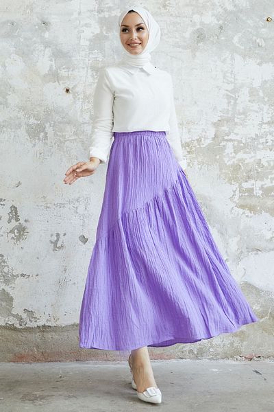 InStyle Fusta Seersucker cu detaliu Arina Piping - Liliac