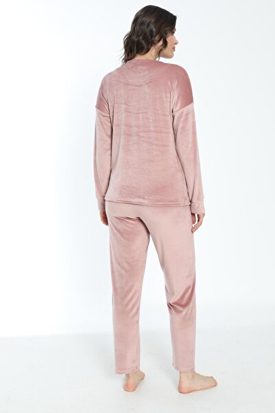 Estiva Women's Winter Bonjour Written Soft Velvet Pajama Set