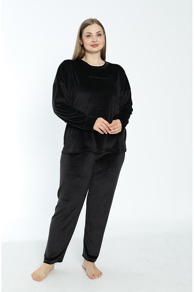 Estiva Γυναικείο Σετ Πιτζάμες Winter Sleep More Written Soft Velvet Plus Size