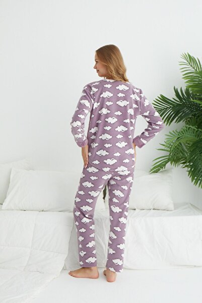 Estiva Γυναικείο Σετ Πυτζάμες Fleece με μοτίβο Winter Cloud