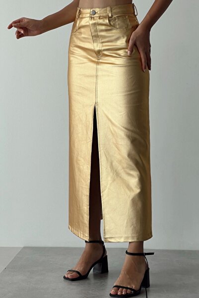 Eka Fustă de damă cu fante auriu 0990 - 0017