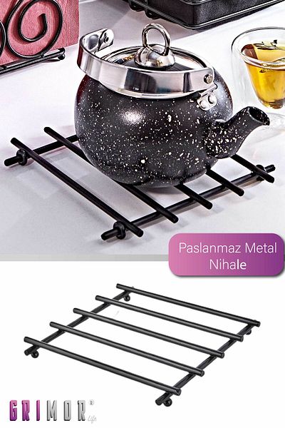 GRİMOR Life Stainless Fireproof Black Metal Square Trivet