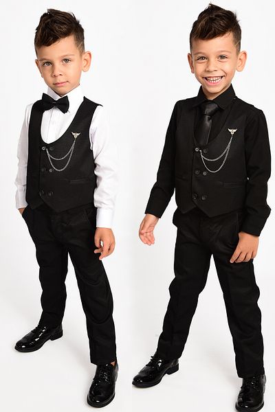 Entel BOY'S CHAINED 2 COLORS SHIRT BOW TIE TIE PANT VEST 7 PIECES SMOKING SUIT