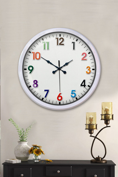 Platin Saat 52 Cm Beyaz Metal Duvar Saati