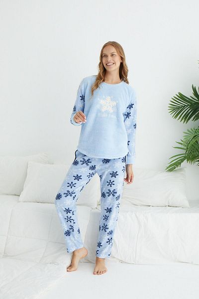 Estiva Set de pijamale din lână cu model de zăpadă de iarnă pentru femei