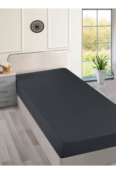 Menderes Home Anthracite Colored Single Ranforce Bed Sheet - Cotton Collection