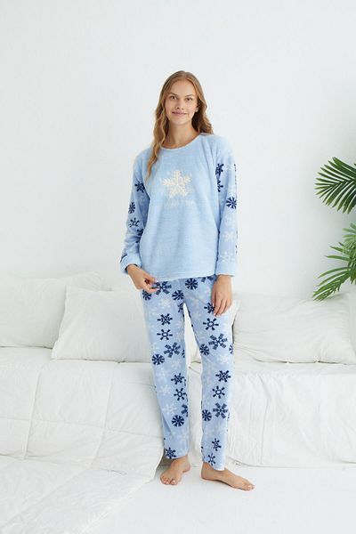 Estiva Set de pijamale din lână cu model de zăpadă de iarnă pentru femei