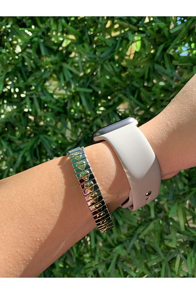 Kaeria Accessory سوار إيطالي مرن على شكل قلب ذهبي مع لوحة فولاذية