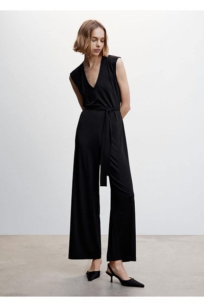 MANGO Woman Μακριά ολόσωμη φόρμα με λεπτομέρεια γραβάτας