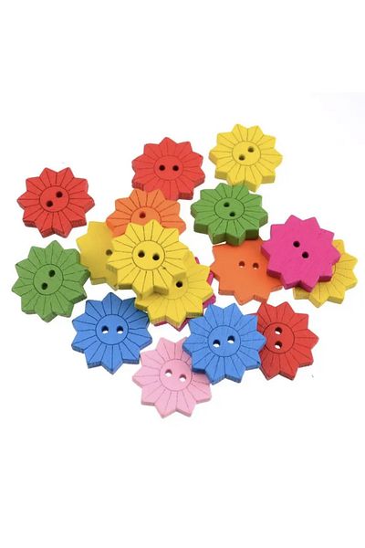 OzanTuhafiye Wood Color FLOWER (3) Buttons 50 Pieces 15 mm