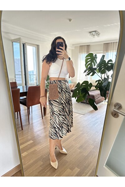 Qu Style Zebra Desen Saten Etek