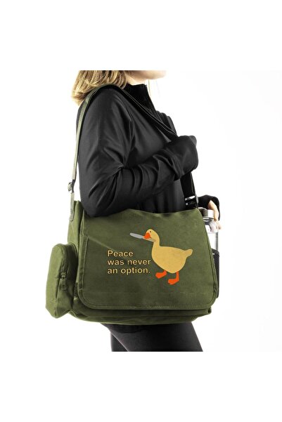 Toum Duck Peace Printed Unisex Green Messenger Bag