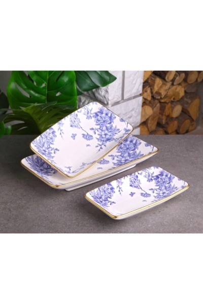 Esta 13 PIECES WHITE GOLD BLUE PATTERNED CAKE SERVICE PRESENTATION SET