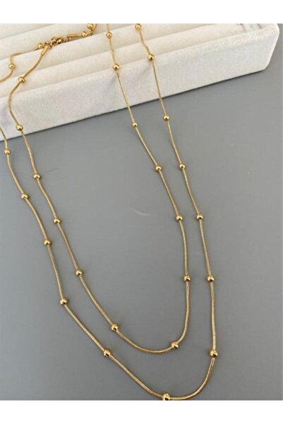 BORENO Dorika Model İkili Gold Altın Kaplama Paslanmaz Çelik Kolye (Kararmaz,...