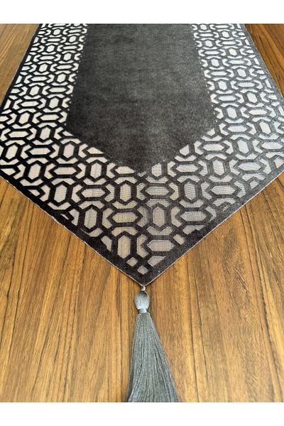 NURHAN HOME COLLECTION Țesătură din catifea de culoare afumată model la modă cu tul alb dedesubt cârpă de masă