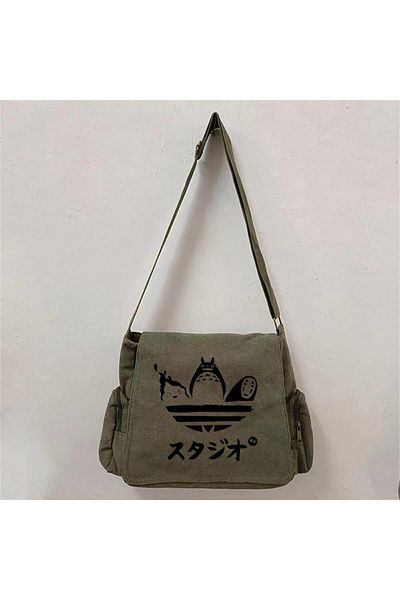 Touz Blunt Thump Totoro Friends Printed Unisex Green Messenger Geantă
