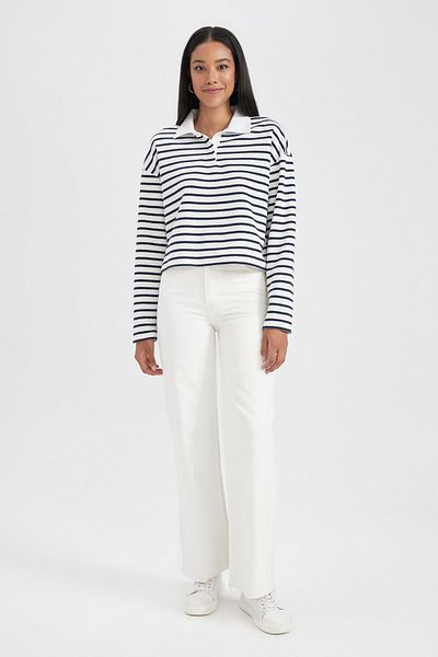 DeFacto Pruhovaná mikina Regular Fit Polo Neck A8888Ax23Au