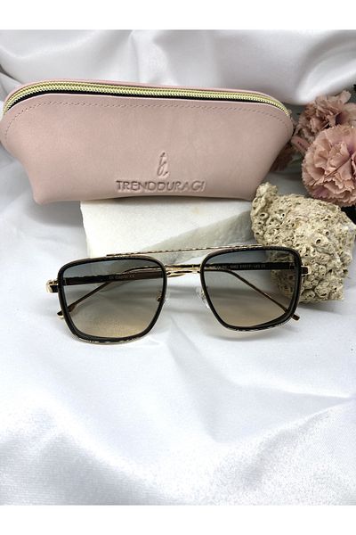 Di Caprio Soy Vintage Gold Black Detailed Gradient Glass Women's Sunglasses