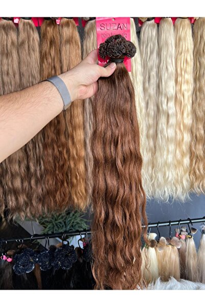 Suzan Peruk 70 cm 100 ADET (0.6gr) 4 NO %100 Doğal Gerçek Insan saçı Mikro Kaynak saç