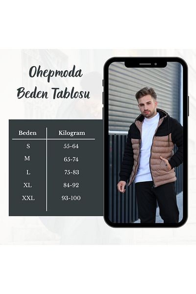 OHEPMODA Двуцветно мъжко велурено палто с качулка и косъм отвътре