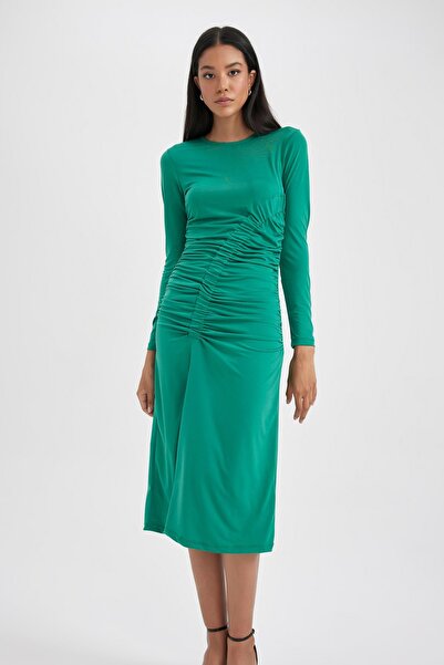 DeFacto Μακρυμάνικο μίντι φόρεμα Bodycon με στρογγυλή λαιμόκοψη B1819ax23au