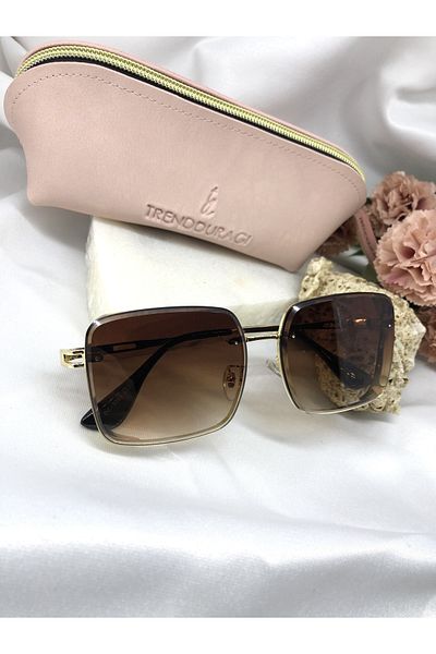 Di Caprio Lons Design Gold Detail Light Brown Women's Sunglasses