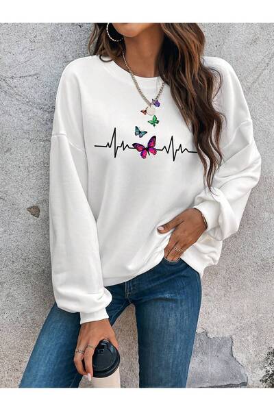 Adrift Пеперуда печат капка рамо Beyaz