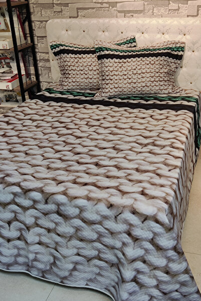 MonoHome Σετ Πικέ Βαμβακερό Διπλό Ζακάρ Πλεκτό Κάλυμμα Κρεβατιού