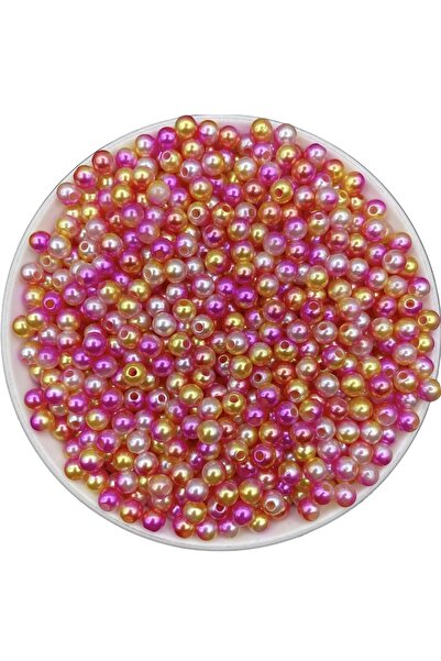 Hedef Bijuteri 6 ملم حبات اللؤلؤ الرخامي الوردي - الأصفر - الأبيض، صناعة المج...