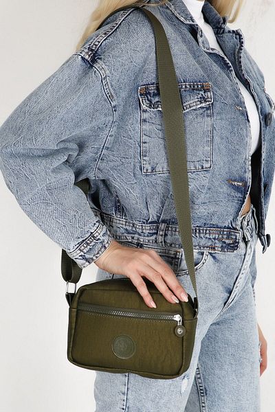 Gez Depo Geantă crossbody cu trei compartimente pentru femei, din țesătură șifonată kaki