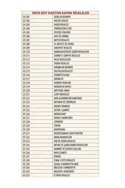 Sözler Neşriyat Risale-i Nur Külliyatı'ndan Orta Boy 16,5 Cm Karton Kapak Set 42 Kitap
