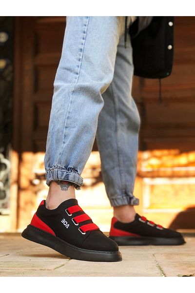 BOA BA0329 3 Bands Black Red Detailed Thick Sole Casual Men's Shoes