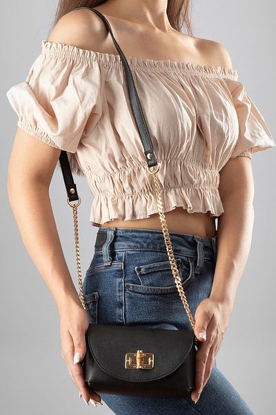 Garbalia Fonte Original Strap Bamboo Lockable Mini Women's Black Shoulder Bag
