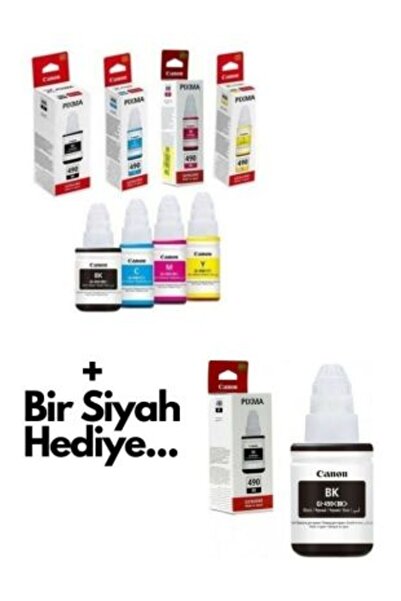 Canon GI-490 Pixma G1410 Siyah Sarı Mavi Kırmızı 4 renk Mürekkep Takımı + 1 S...
