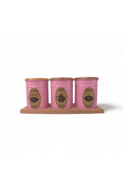 FERONYA Galvanized Tea, Sugar, Coffee Box with Wooden Stand and Wooden Lid - Metal Tea Sugar Coffee Box