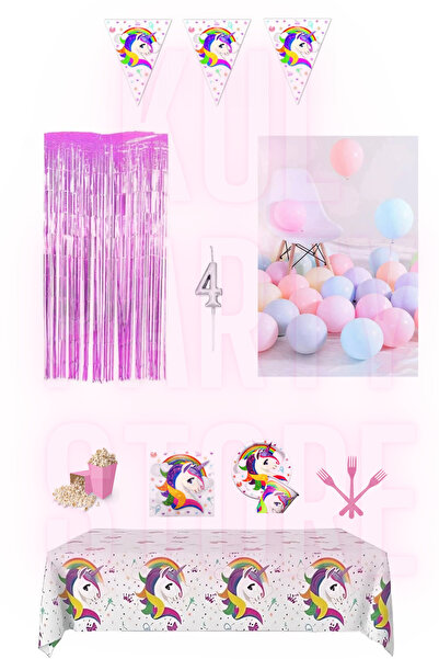 FOKUL Unicorn 8 Kişilik Doğum Günü Parti Seti Konsepti Parti Malzemeleri 4 Yaş