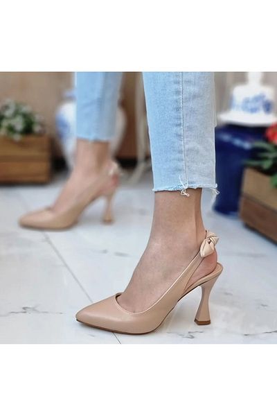 MİSS PARK MODA Park Moda Pantofi cu toc pentru femei Skin Goblet, fundă cu fundă, cu vârf ascuțit, panglică