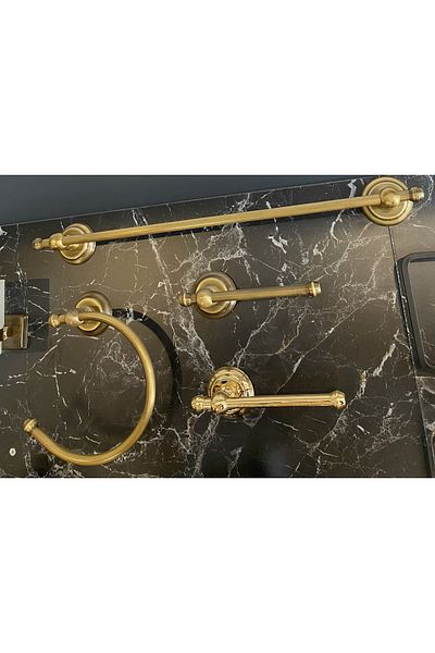 İSAOĞLU YAPI Matte Gold Towel Holder Antique Gold Bathroom Towel Holder Vintage Model Towel Holder