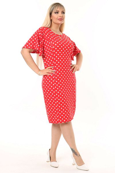 Madwilo Women's Red and White Polka Dot Patterned Plus Size Dress with Angel Sleeve Cups