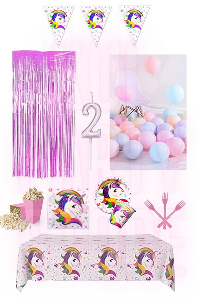 FOKUL Unicorn Σετ πάρτι γενεθλίων για 8 άτομα Concept Party Supplies Age 2