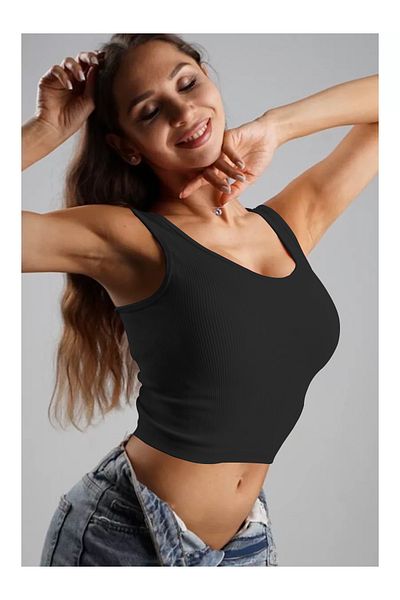 MİSTİRİK Model Marsala Sutien de fermitate fără bretele Crop Model fără cusături Crop Culoare neagră