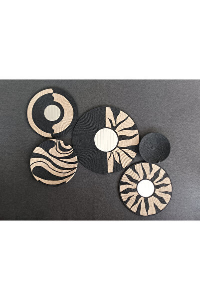 Joly El Yapımı Afrikan Tabak Etnik Hasır Tabak Seti Ayna Detaylı Bohem Duvar ...