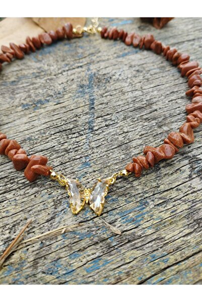 Galibarda Natural Broken Star Stone Necklace with Glass Butterfly