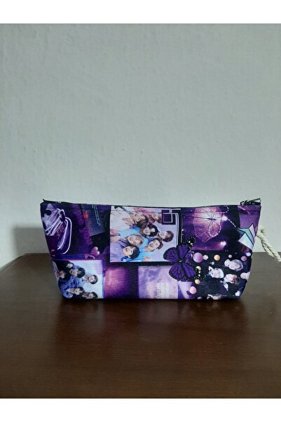 owl bag KPOP - BTS kolaj mor desenli tasarım kalemlik - makyaj çantası