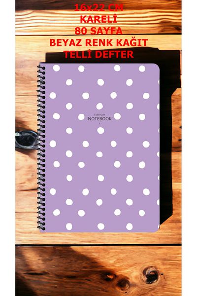 KESKİN COLOR CHECKED 16X22 CM 80 SHEETS PLASTIC COVER WIRE NOTEBOOK WHITE COLOR PAGE POINT PATTERNED